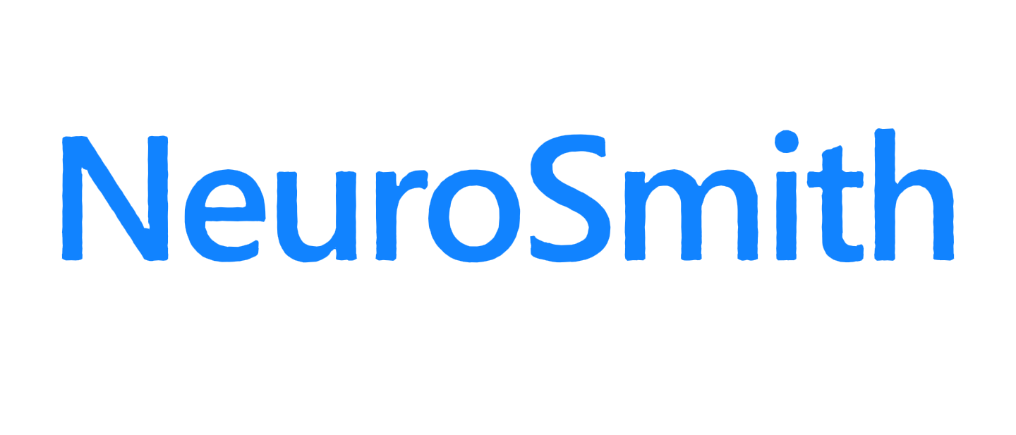 The NeuroSmith wordmark in blue, written by a small neural network: the final frame of a recorded training run.